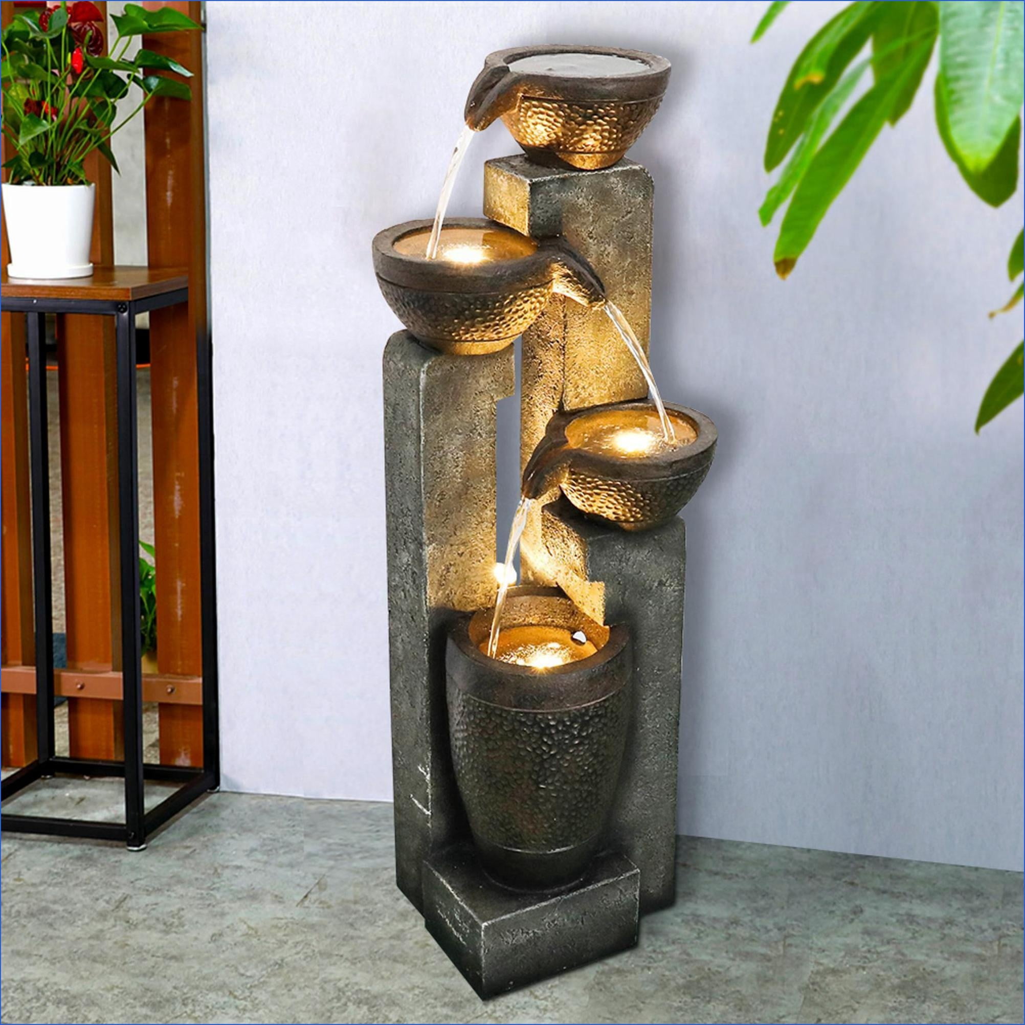 Tammesy 4-Tier Pots Outdoor Water Fountain for Garden - Outdoor Water Fountain for Yard, Floor Patio, Backyard and Home Art Decor