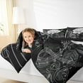 thumbnail image 4 of Manfei Chic Flower Rose Queen Comforter Set,Musical Melody Bedding Sets,Silver Black Bedding Comforter Set,Ultra Soft Room Decor Reversible,3pcs, 4 of 8