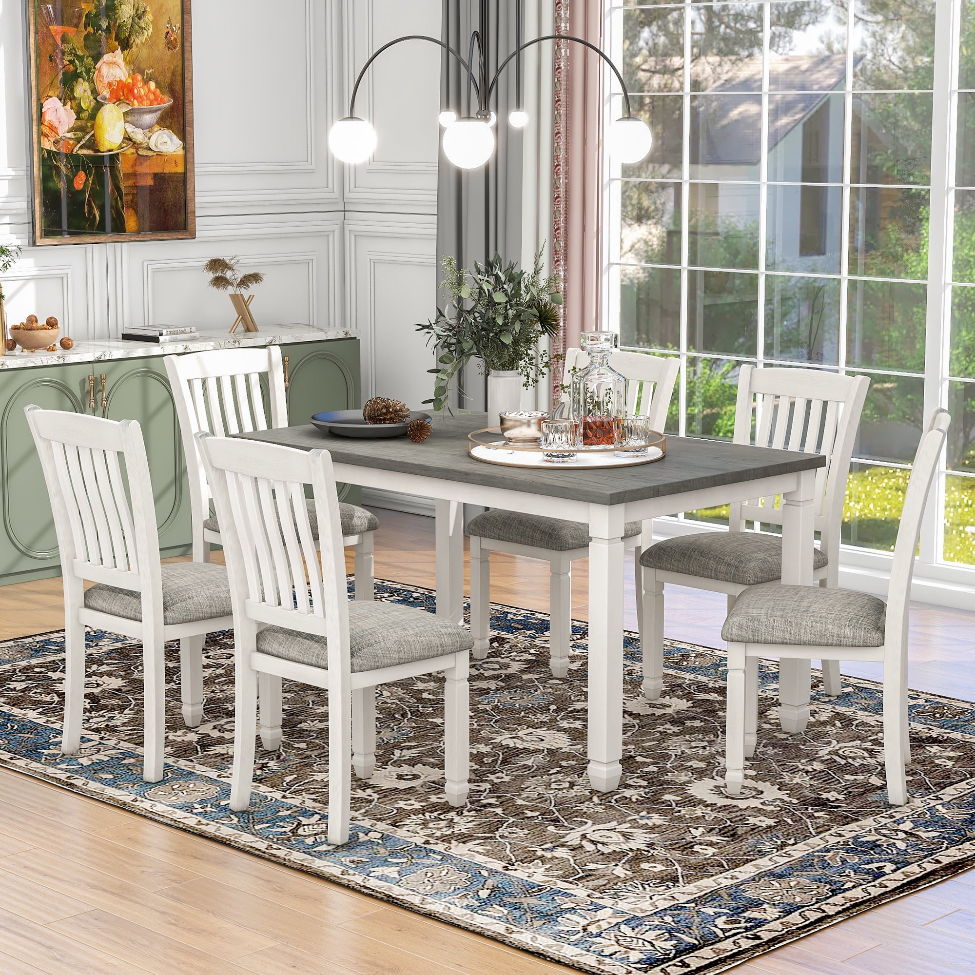 EUROCO 7Piece Kitchen Dining Table and Chair Set,60" Dining Room Table