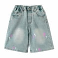 thumbnail image 5 of ZHANGDER Kids Denim Shorts Cute Trendy Fashion High Waist Straight Leg Clothes Jorts Drawstring Shorty Shorts for Teen Girls, Blue 6-7 Years, 5 of 5