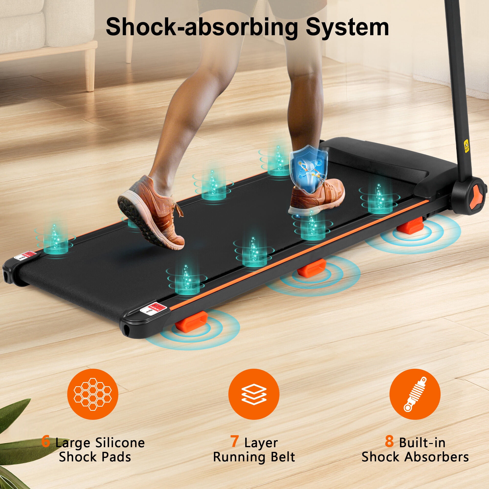 Treadmills for Home, 2.5HP Quiet Folding Treadmill with Heart Rate Sensor, 300lbs Weight Capacity, 7.5MPH, Incline Treadmill With USB Charge Station For Android & Bluetooth Speaker, 6 Shock-Absorbin