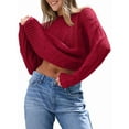 thumbnail image 1 of Chandails à Col Rond en Tricot Torsadé Surdimensionnés pour Femmes Rouge TTG, 1 of 9