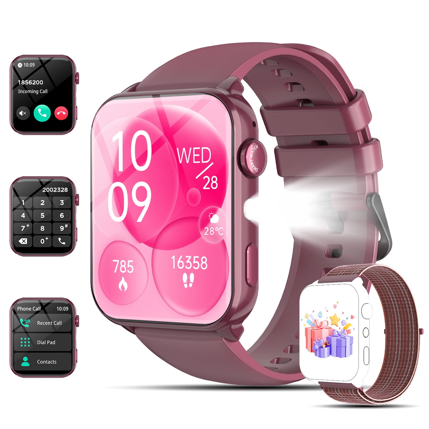 IOWODO Smart Watch for Women and Men, 1.91'' Bluetooth Calling Digital Watch, Fitness Tracker, 100+ Sports Modes, IP68 Waterproof, Android iPhone Compatible, Purple
