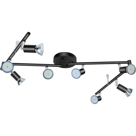 

8 Lights LED Track Lighting Kit Foldable Ceiling Spot Lighting with Flexibly Rotatable Head Track Light for Kitchen Hallway Room Closet GU10 Bulbs Not Included (Black 8 Heads)
