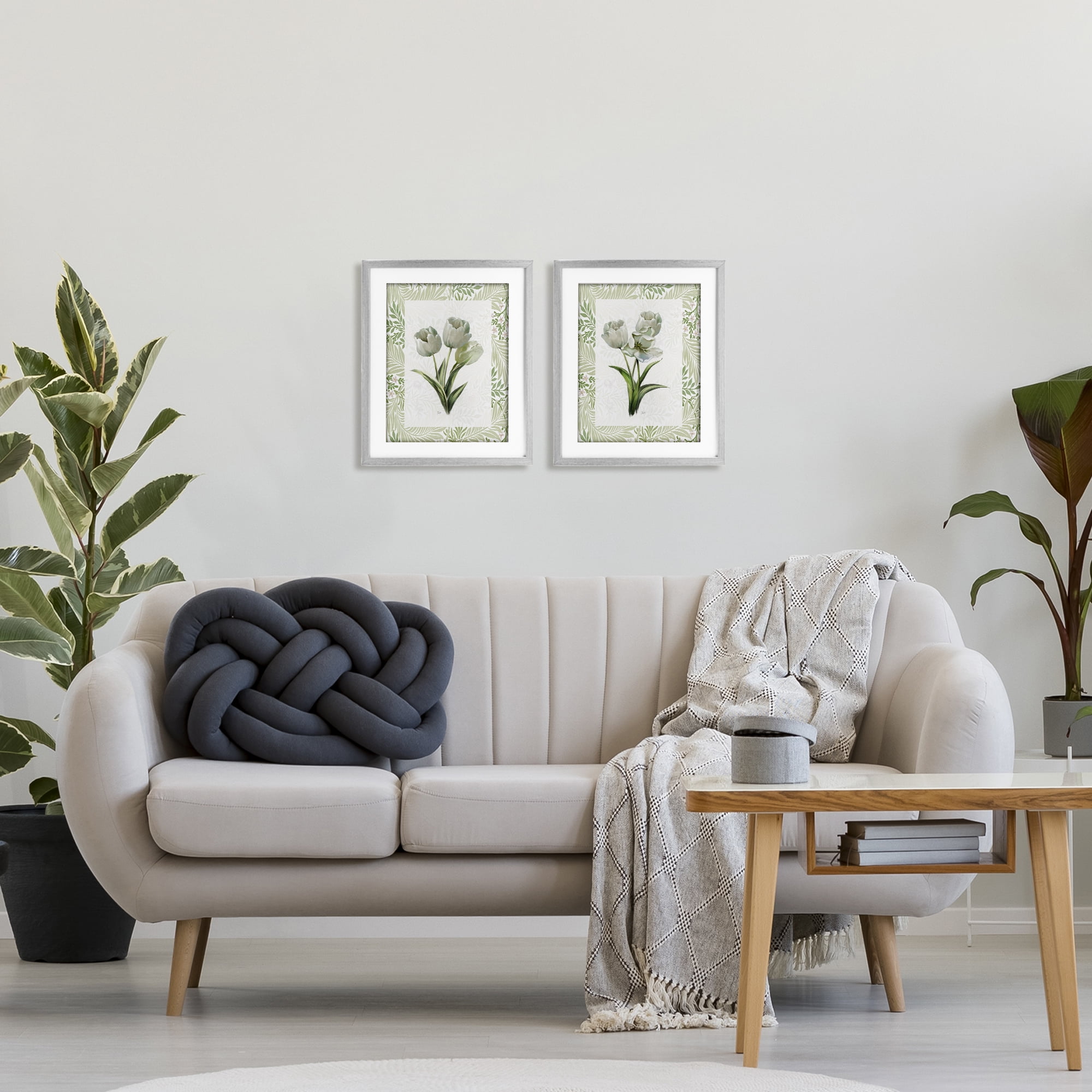 Stupell Industries Soft Green Tulip Trios 2 Piece Gray Framed Print Under Glass Set, design by Nan