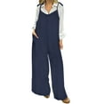 thumbnail image 3 of QATAINLAV Jumpsuits for Women Summer Cotton Linen Sleeveless Overalls Casual Baggy Wide Leg Long Rompers with Pockets Navy S, 3 of 7