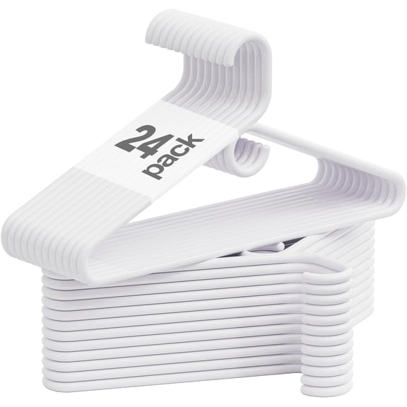 UEAKPIC Heavy Duty Plastic Hangers 24 Pack, Space Saving Tubular Clothes Hangers with Hook & Non-Slip, Standard Size, White