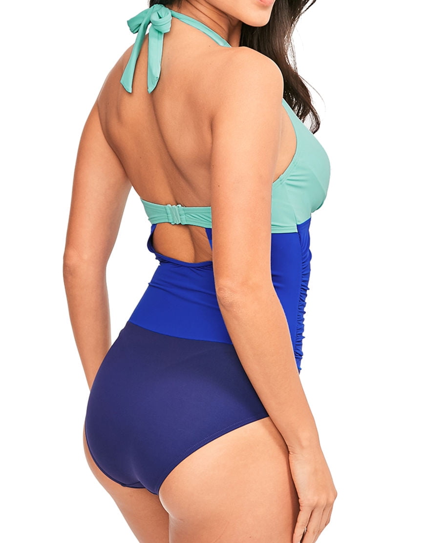 figleaves colourblock shaping halter swimsuit