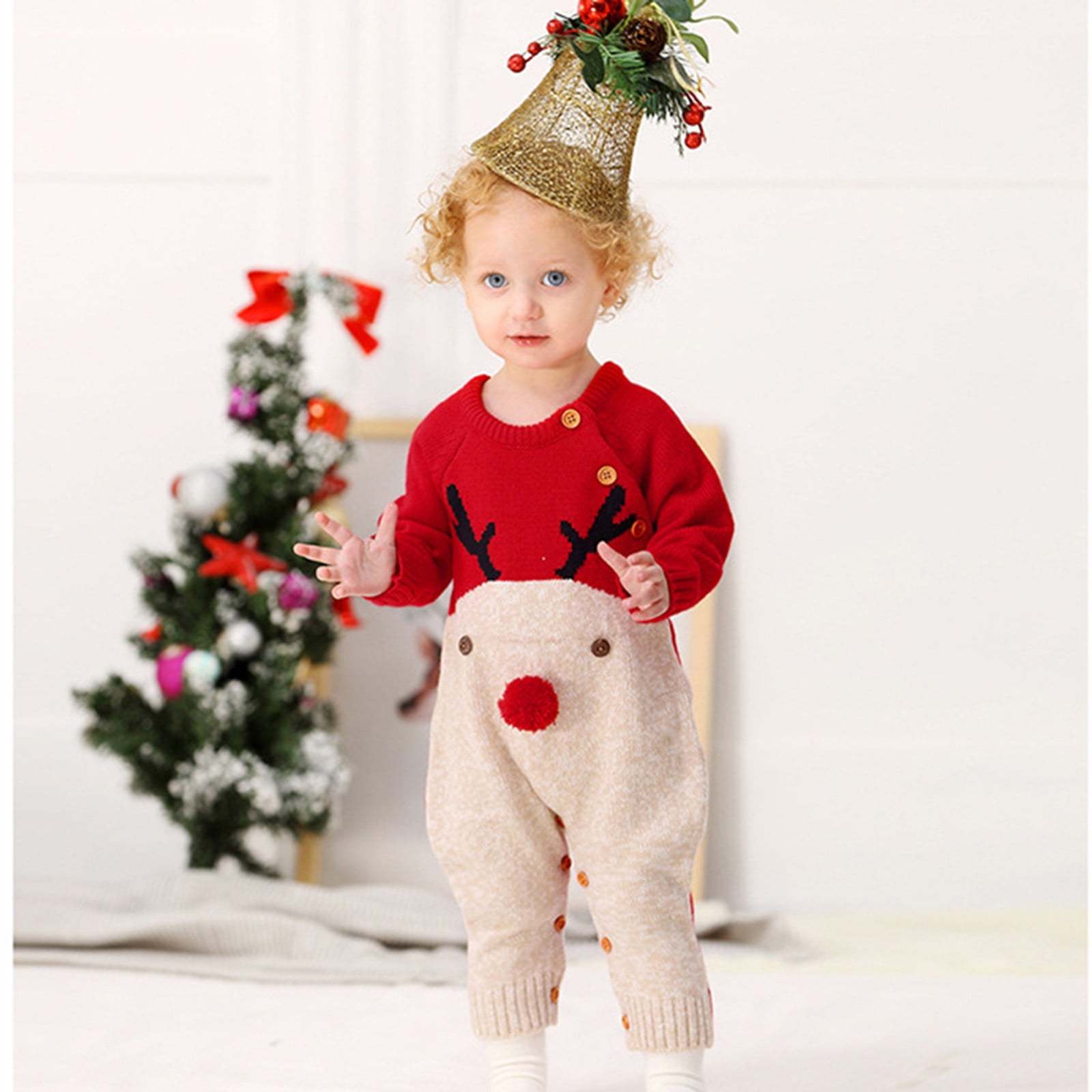 Newborn Infant Baby Girls Boys Christmas Santa Plush Romper Xmas Knit Jumpsuits 