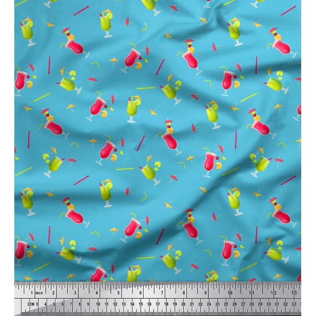 Soimoi Modal Satin Fabric Straw & Juice Beverages Fabric Prints by Yard 42 Inch Wide