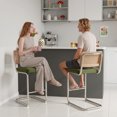 thumbnail image 3 of Hawsaiy Rattan Bar Stools Set of 2, 26" Counter Height Bar Stools with Solid Wood & Cane Back, Upholstered Velvet Kitchen Island Stools with Chrome Metal Legs & Footrest, Green, 3 of 8
