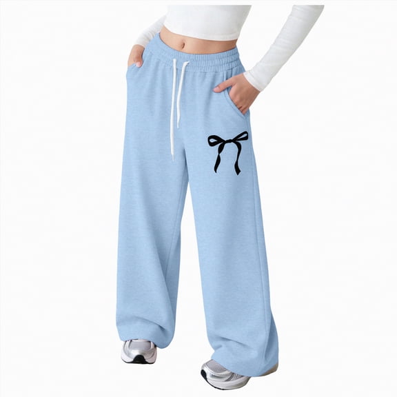 Linfrsh Sweatpants for Girls Girls' High Waisted Sweatpants Pull On Youth Joggers(Light Blue,17-18 Years)
