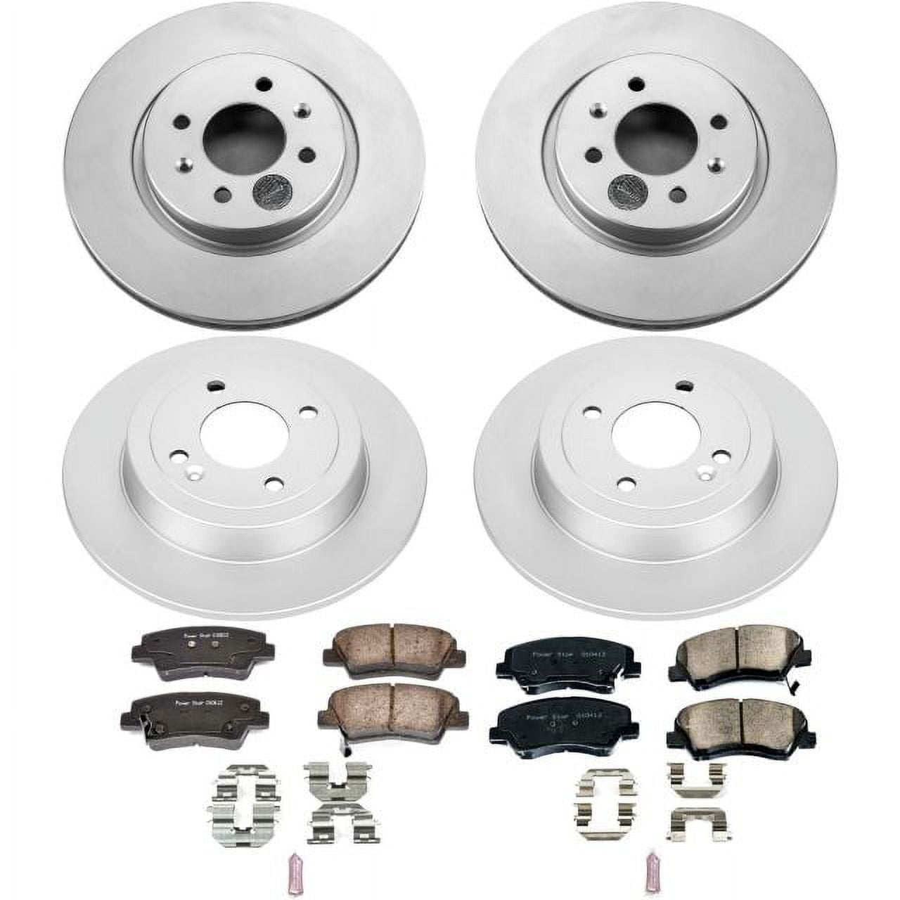 PowerStop Front and Rear Geomet Coated Brake Rotor and Pad Kit Fits: KIA Select Models CRK6500