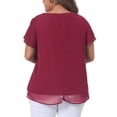 thumbnail image 3 of Agnes Orinda Women's Plus Size Chiffon Top Ruffle Short Sleeves V Neck Double Layered Hem Casual Blouses 3X Burgundy, 3 of 6