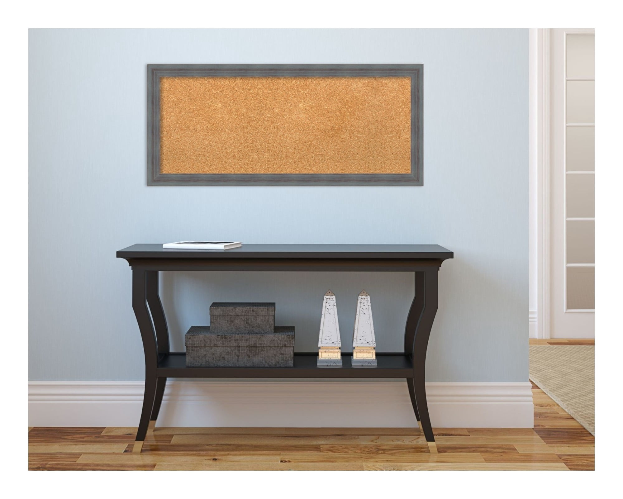 Amanti Art Grey Cork Board Wood Framed Dixie Blue Grey Rustic Bulletin Board 32 in. x 14 in.