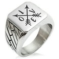 thumbnail image 1 of Stainless Steel Love Arrow Compass Geometric Pattern Biker Style Polished Ring, 1 of 1