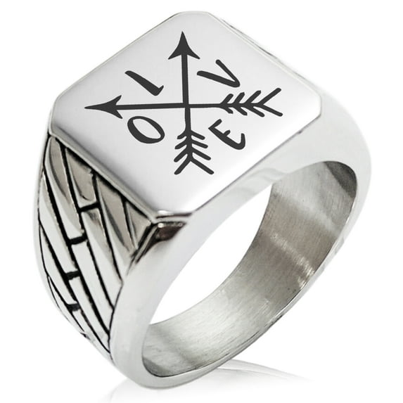 Stainless Steel Love Arrow Compass Geometric Pattern Biker Style Polished Ring