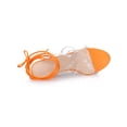 thumbnail image 4 of BLISSFUL STEP Women's Satin Rhinestone Clear Strap Strappy Lace Up Stiletto Heel Sandals, 4 of 8