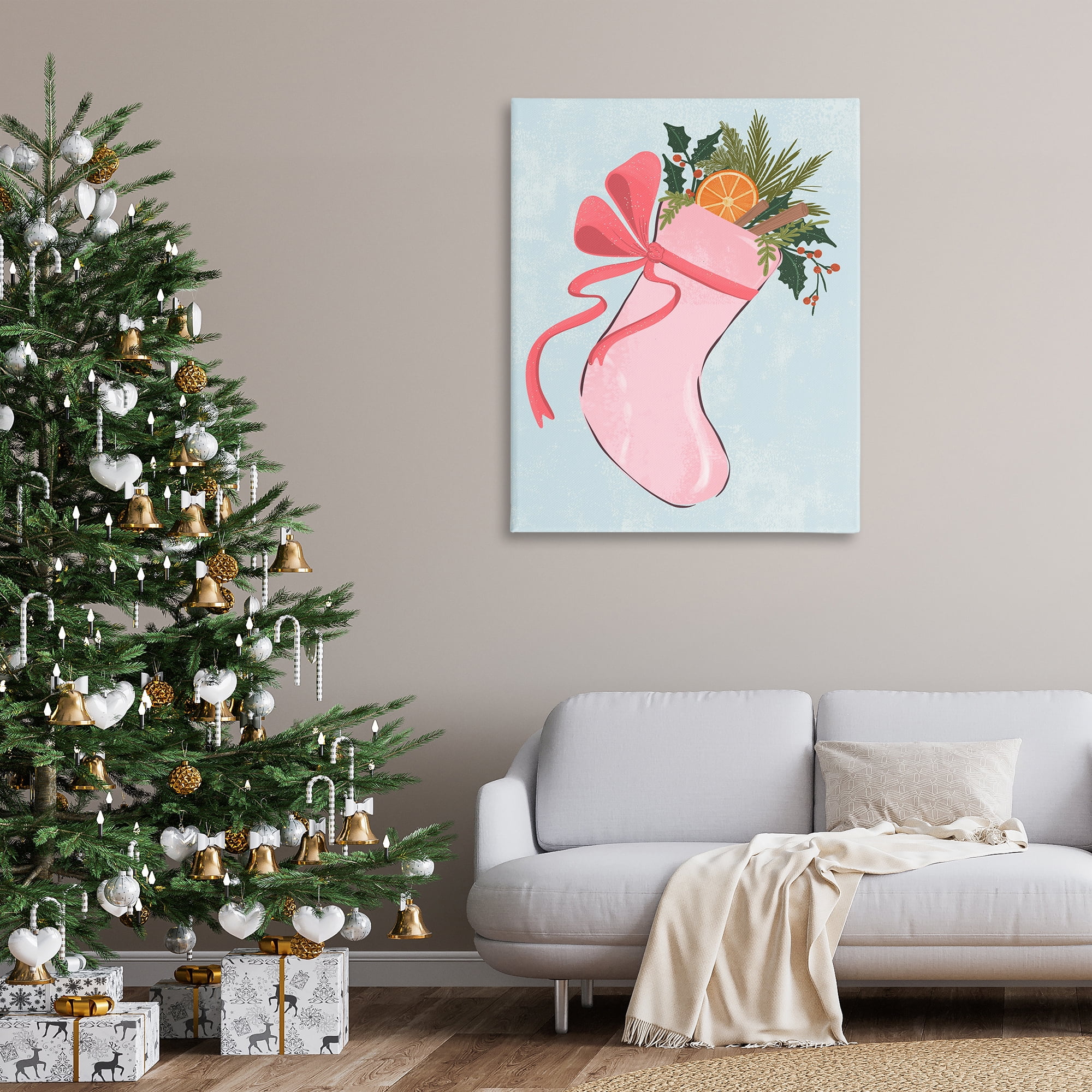 Stupell Industries Pink Filled Holiday Stocking Holiday Painting Gallery Wrapped Canvas Art Prints Wall Art, 36 x 48