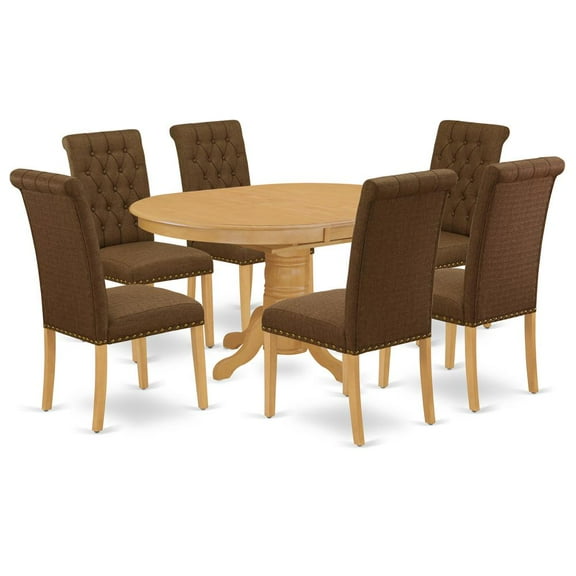East West Furniture Dining Room Set Oak, AVBR7-OAK-18