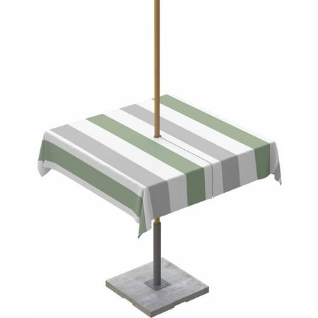

Lsrtoss Outdoor Tablecloth with Umbrella Hole & Zipper Sage Green Grey Striped Square Tablecloth 60x60 Inch Farmhouse Stripe Patio Table Cover Waterproof Table Cloth for Picnic/Party