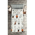 thumbnail image 2 of Ambesonne Funny Quilted Coverlet 2 Pcs, Retro Bunny Rabbits, Twin Size, Orange White, 2 of 2