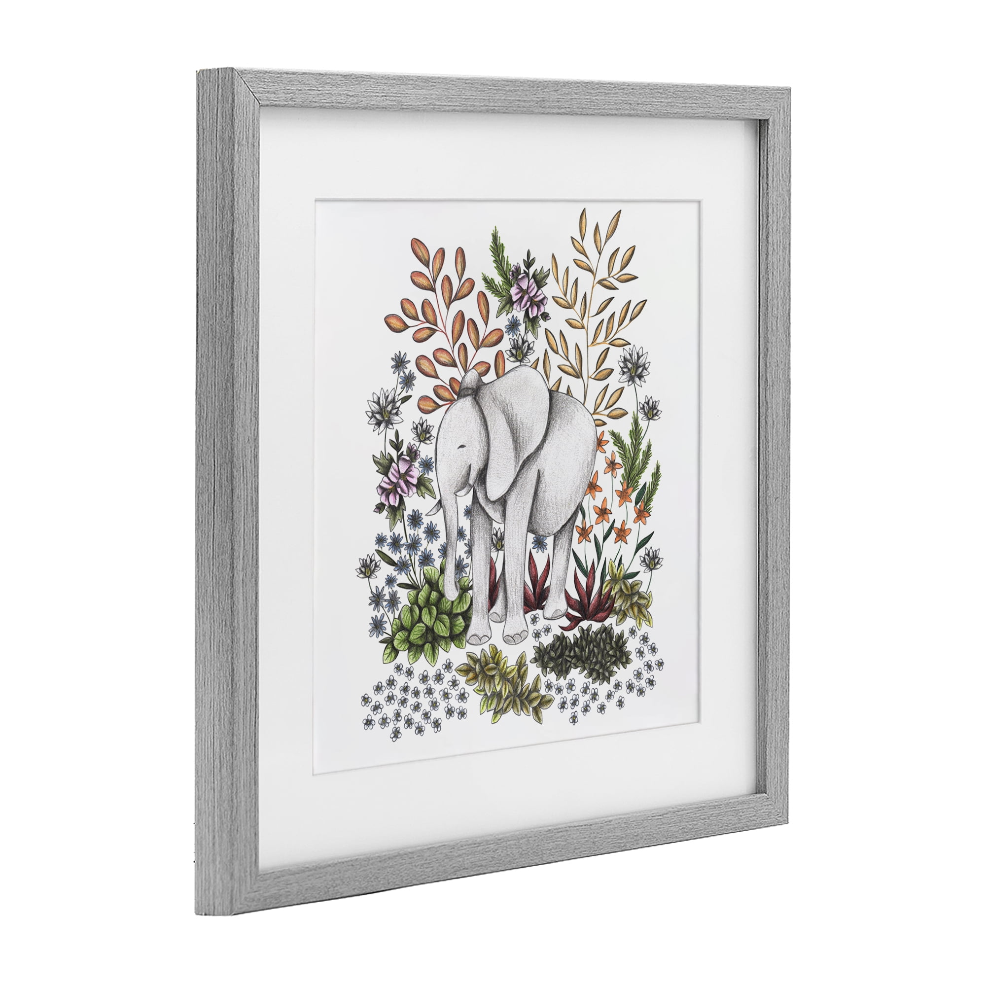 Jungle Wildlife Elephant Gray Framed Print Under Glass, design by Cecilia Battaini