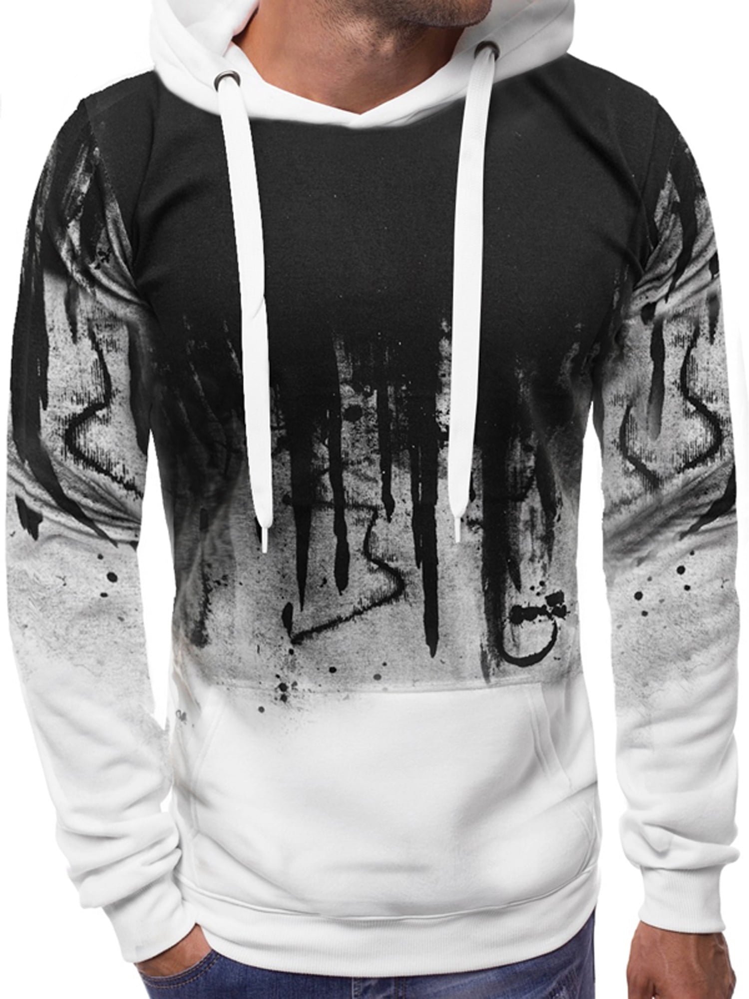 JEOCODY Men's Casual Hoodie - Long Sleeve Sweatshirt With Kangaroo Pocket, 95% Polyester 5% Spandex, Pullover Style