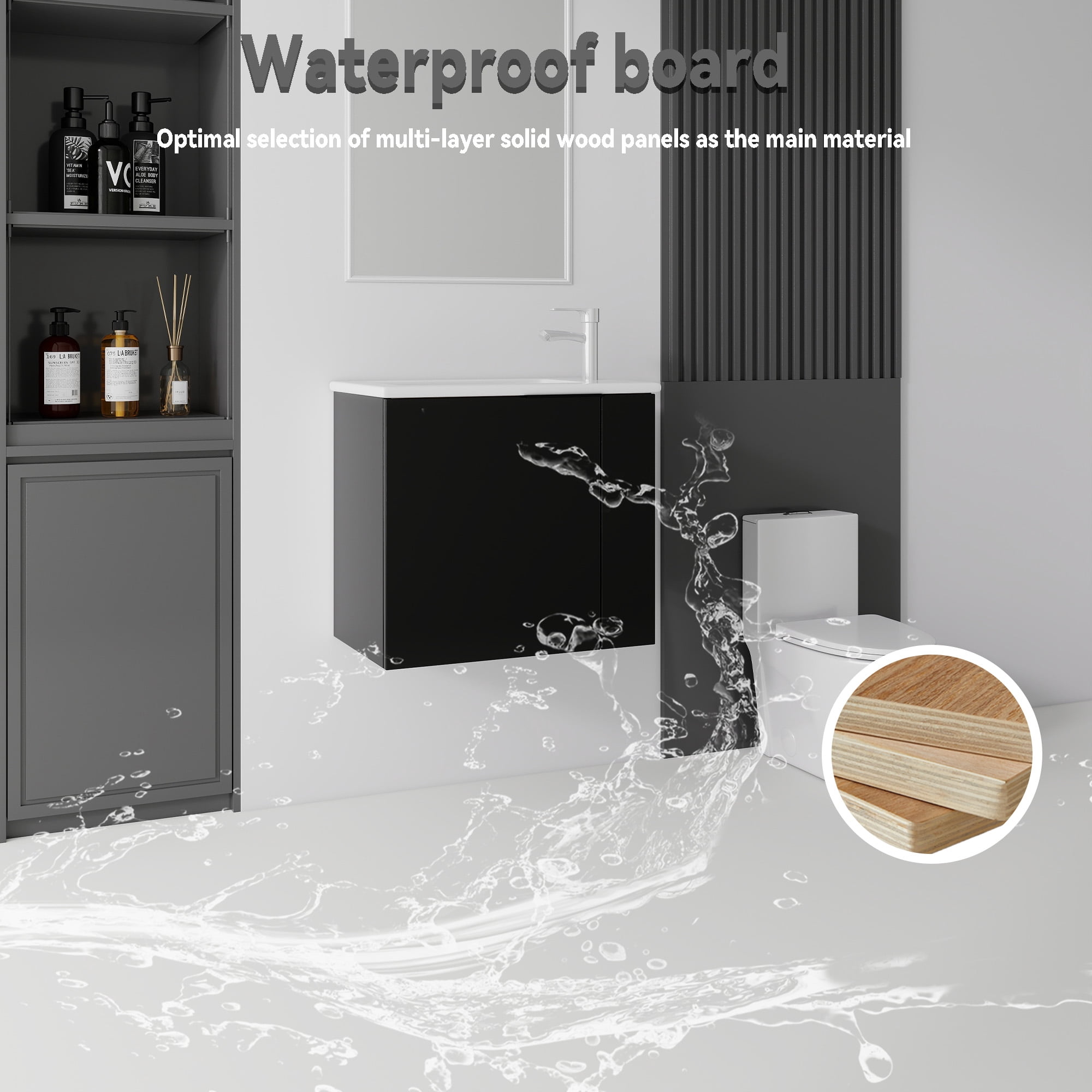 Leumius 22" Floating Bathroom Vanity with Ceramic Sink & Soft-Close Doors,Wall-Mounted Vanity for Small Space,Bathroom,Black