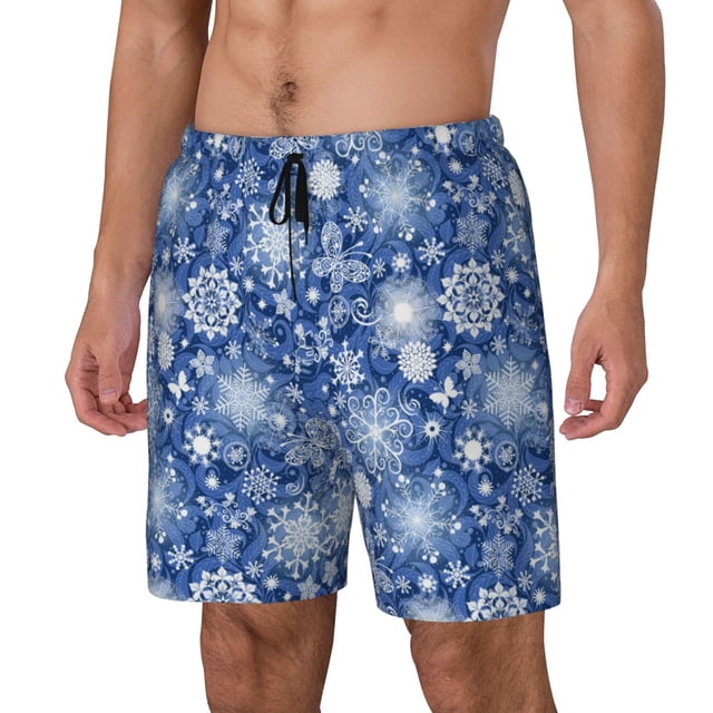 Balery whiet Snowflake blue background Bañador para hombre, shorts de playa de secado rápido con entrepierna y forro de compresión-3X-Large