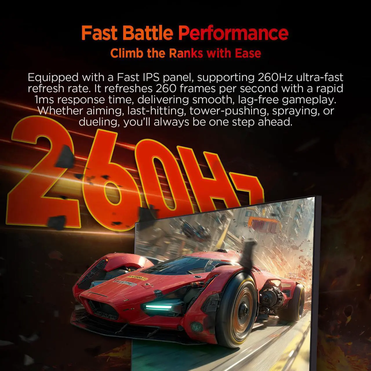 ABS 23.8" FHD Gaming Monitor 1920x1080 260Hz 1ms HDR400 Fast IPS 90% DCI-P3 FreeSync Compatible Anti-Glare Low Blue Light HDMI DisplayPort VESA Mount