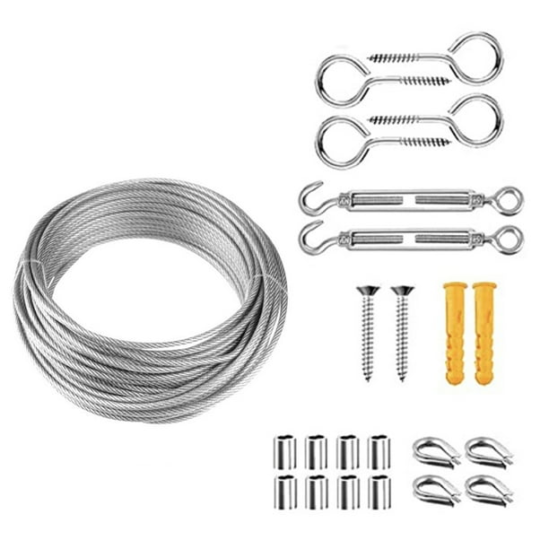 Irfora Kit para colgar luces de cadena, cuerda de alambre de acero inoxidable, herramienta de suspensión de luces de cadena de alta resistencia para jardín al aire libre en interiores Irfora Kit colgante de luz de cadena