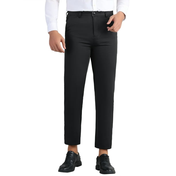 Pantalón de vestir de negocios INSPIRE CHIC para hombre con cierre de cremallera, frente plano, color sólido