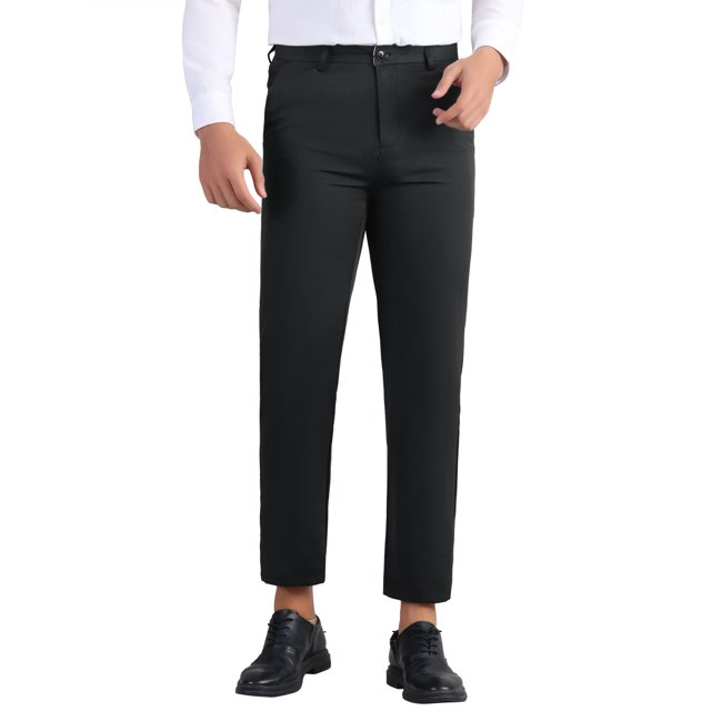 Pantalón de vestir de negocios INSPIRE CHIC para hombre con cierre de cremallera, frente plano, color sólido
