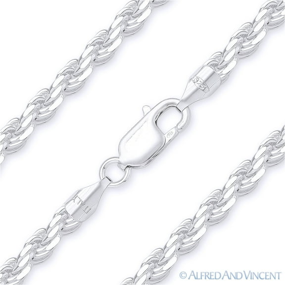 3mm Twist-Rope Diamond-Cut Link Italian Chain Bracelet in Solid .925 Sterling Silver
