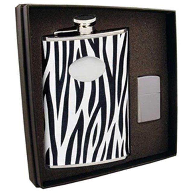 Visol VSET50-1222-205 Zebra 8 oz Flask & Zippo Lighter Gift Set