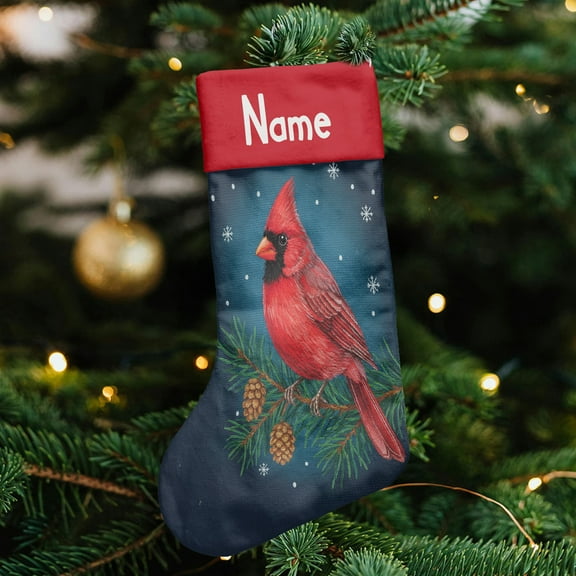 Lotusprinthandmade Personalized Name Christmas Gift Cardinal Lovers Christmas Stocking (M), holiday stocking for cardinal lovers