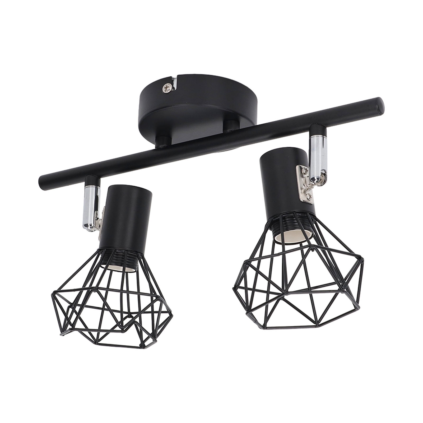 BIMZUC Adjustable 2-Light Track Light Holder, Vintage Metal Cage Ceiling Spot Lighting Fixture, E14 Base, Black