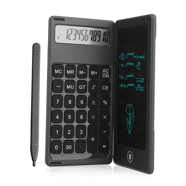 Graflsoa 6-Inch LCD Writing Tablet with 12-Digit Calculator, Foldable Design, One-Touch Erase, Lock Screen, Eco-Friendly, Battery-Powered (Black)