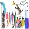 thumbnail image 1 of Qoosea Cat Teaser, 15PCS Retractable Cat Toy Feather Teaser Cat Toy Cat Wand Feather Interactive Toys with Bells and Feather Refills Set for Indoor Cat & Kitten Exercise, 1 of 7