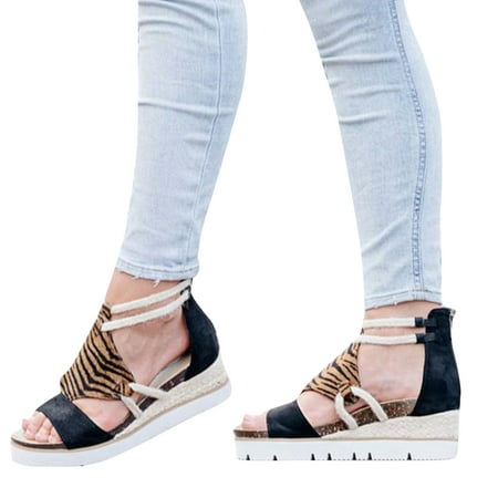 

Sandals for Women Casual Open Toe Strappy Wedge Sandals Summer Dressy Beach Zipper Roman Platform Shoes