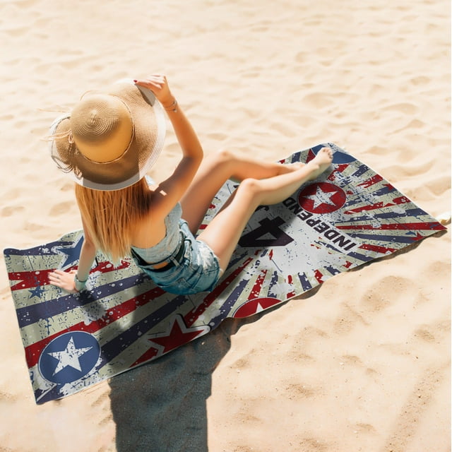 SuoKom American Flag Beach Towel Oversized Usa Beach Towels Lightweight Striped Pool Spa Towels Quick Dry 60X30 Inch Travel Beach Towels Lightning of Today