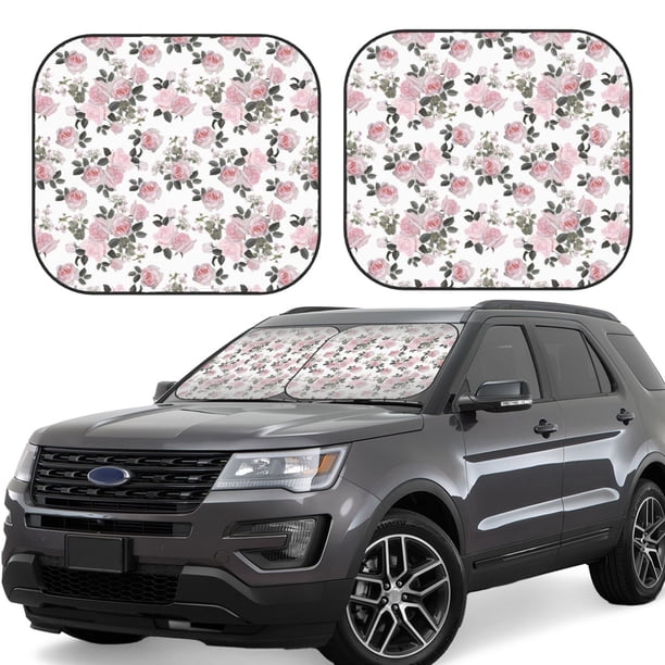 Balery Rose Flowers Parasol para parabrisas de coche de 2 piezas | Parasol plegable para parabrisas delantero de coche para la mayoría de sedanes-Large