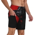 thumbnail image 2 of Sikiie Black Dog Red Background Print Men's Double Layer Swimming Trunks, Adjustable Waistband and Pockets Sports Swimming Trunks, Beach Swimwear-Small, 2 of 6