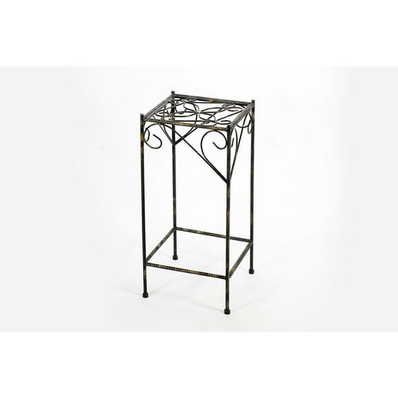 Ore International 26.18" LARGE CELTIC CLOVER SQUARE BLACK/GOLD CAST METAL PLANT STAND
