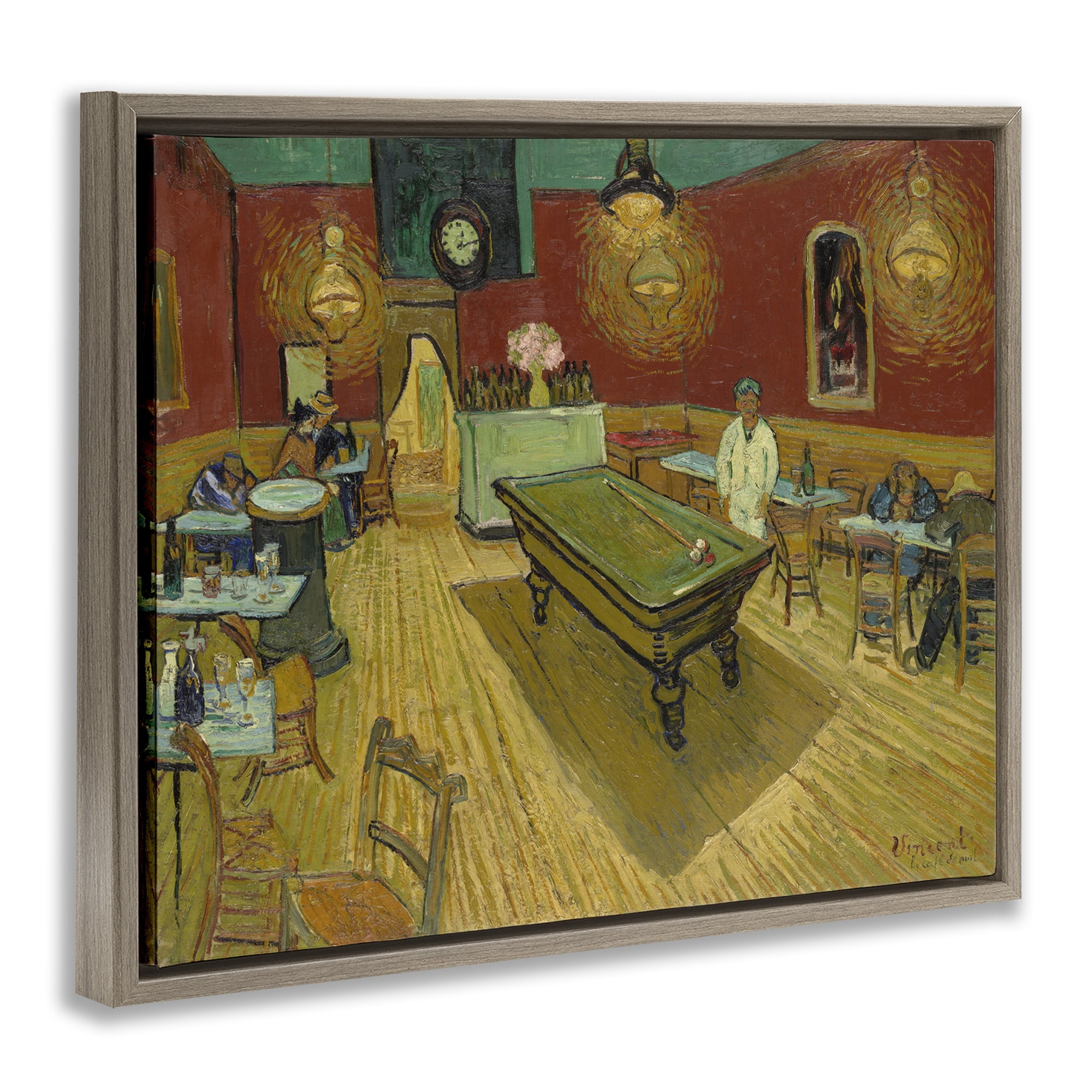 Stupell Industries Van Gogh The Night Café Buildings & Architecture Painting Brown Floater Framed Canvas Art Print Wall Art, 21 x 17