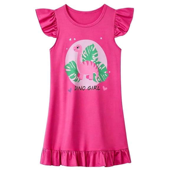 FYDUU Girls Nightgowns Cute Summer Sleep Shirts Cartoon Print Flutter Sleeve Nightgown Soft Princess Nightdress Sleepwear for Daily Bedtime 3-4 Years