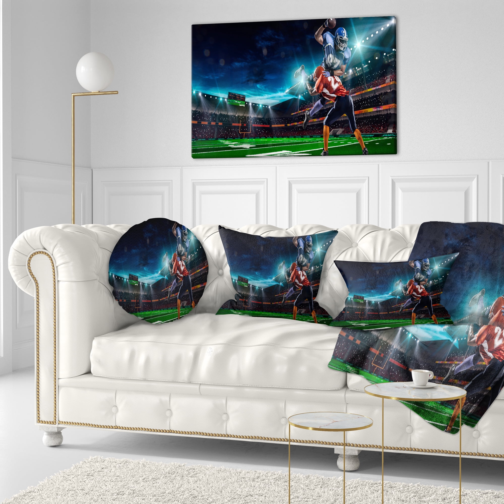 Designart American Football Player - Sport Throw Pillow - 12x20