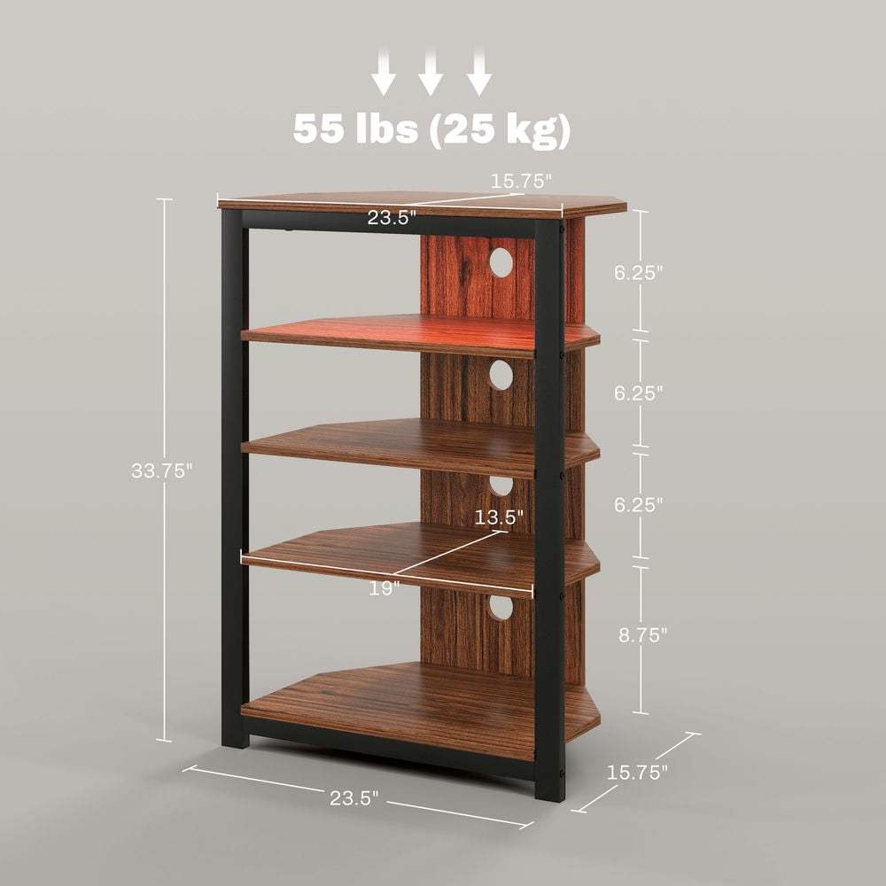 Demi Bonn TV Stand with 4-Tier Petite Audio Rack AV Media Corner Shelf Entertainment Center, TV Unit Desk for DVD Players Game Console, Brown