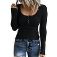 thumbnail image 2 of Miluxas Women Long Sleeve Tops Casual Ribbed Basic Cami Top Slim Henley Button Blouse Solid Shirt Black 4(S), 2 of 6